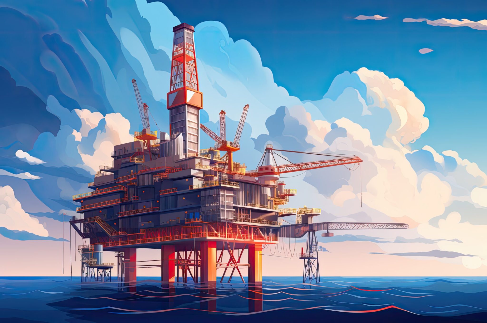 Oil platform in the sea. Vector illustration of oil and gas industry, Oil and gas industry background. Oil and gas platform or platform for production petroleum products, AI Generated